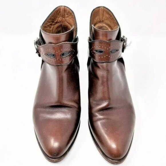 Russell & Bromley Burnished Brown Italian Leather Ankle Strap Boots - Size 6.5 - Picture 3 of 6
